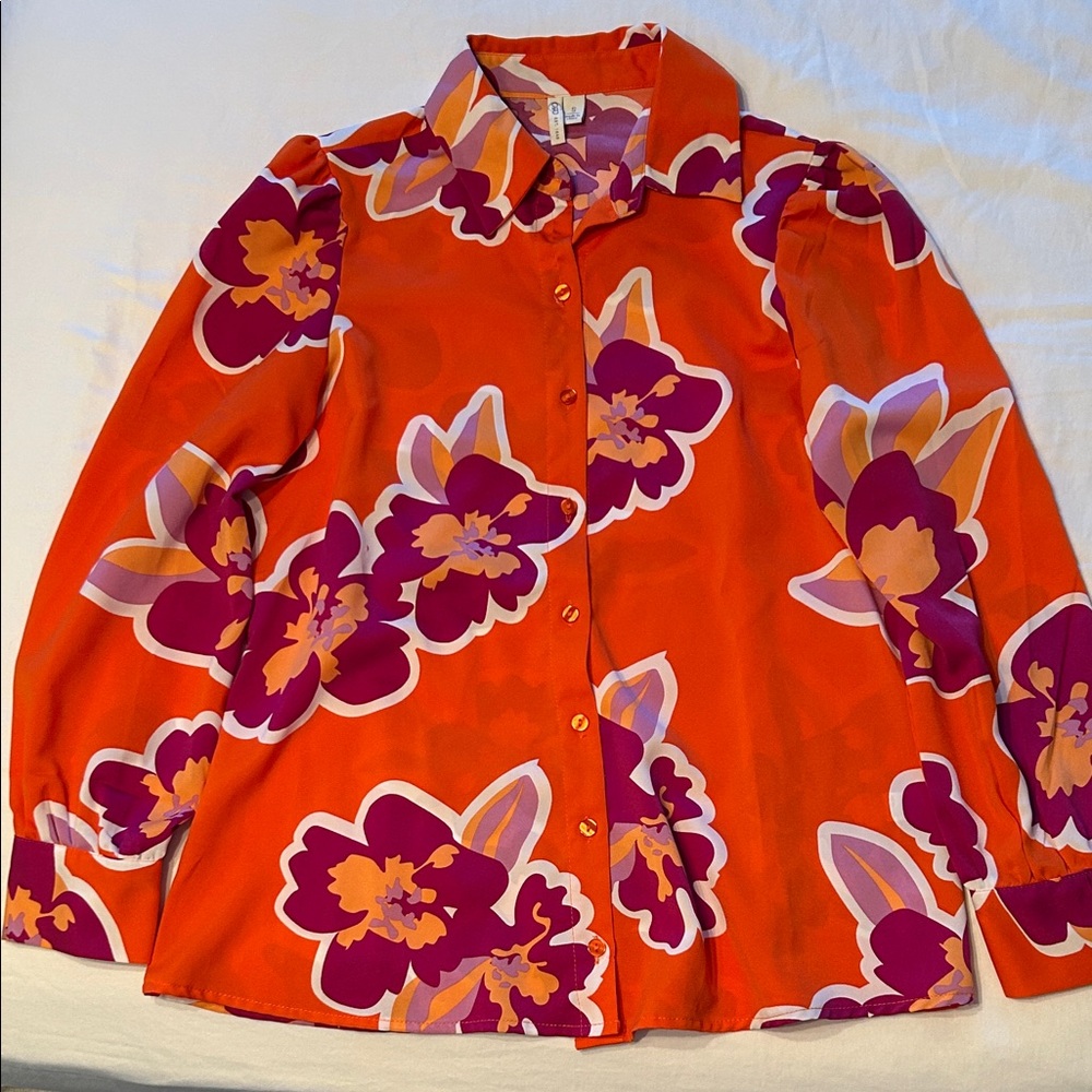 Cato Orange and Purple Floral Blouse